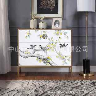 新式 实木斗中客厅柜绘彩抽屉柜玄关柜 五斗柜卧室收纳5015柜柜美式