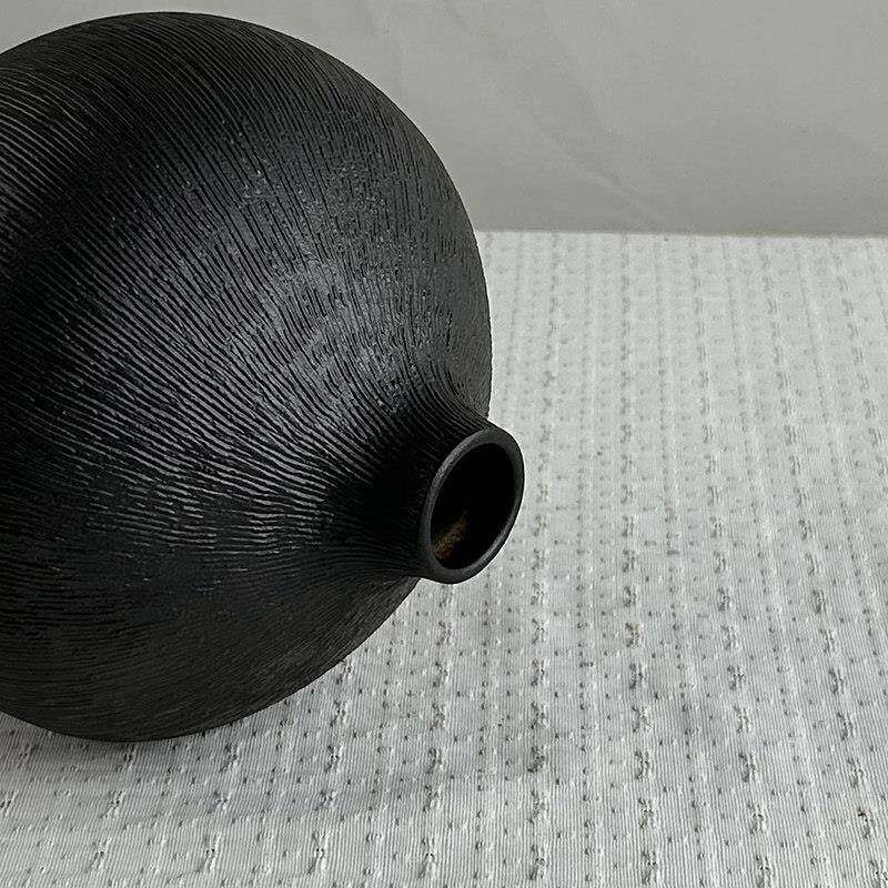 手工粗陶瓶新式DX-65RT花器磨中纱黑陶瓷禅意器花摆件家居复花古