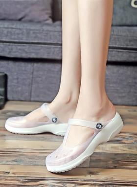 白色护士洞洞鞋女夏平跟凉拖女防滑沙滩鞋上班凉鞋软底工作0404h