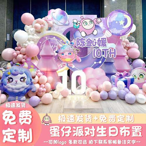呆萌可爱蛋仔派对主题粉色女孩十岁成长礼生日宴布置背景墙kt板10