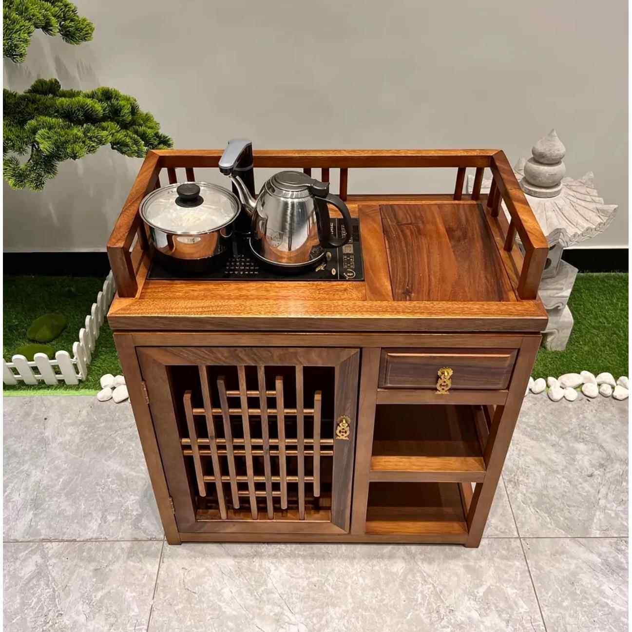 奥坎茶水柜实木大板边柜家用泡茶台原木中式餐柜茶几茶桌收纳柜