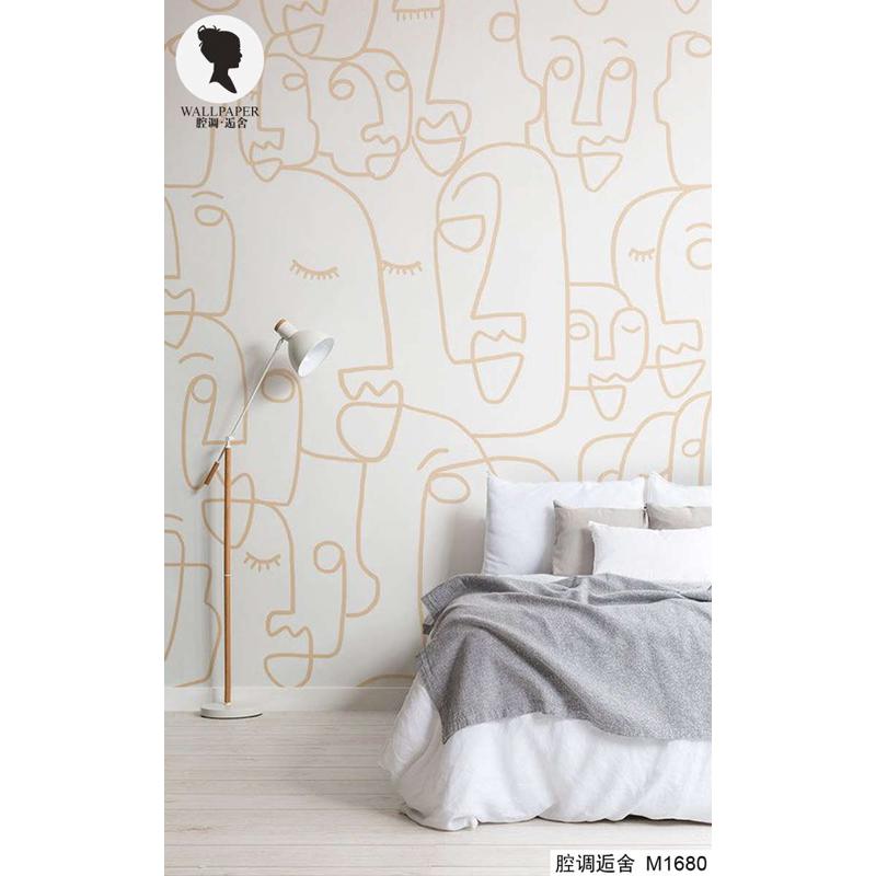 腔调壁画肖像抽象个性简脸简约时尚壁纸办公室客厅民宿卧室1680