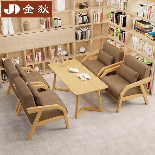 2025年咖啡厅书吧奶茶店实木桌椅组合酒店茶楼休闲区沙发圆桌北欧