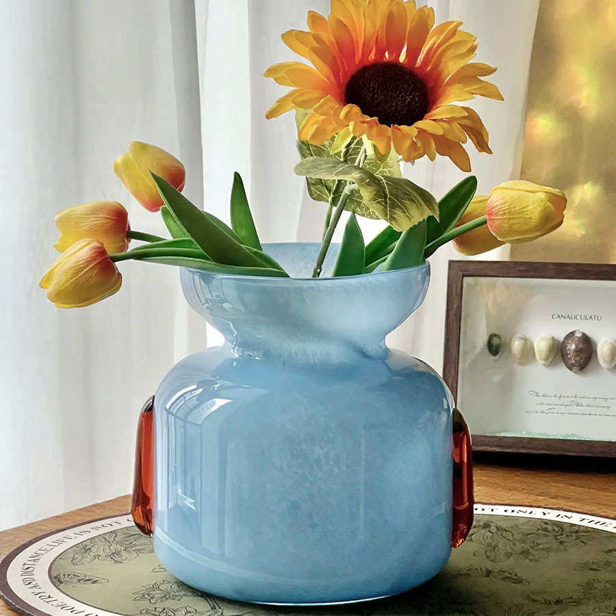 晴天蓝琉璃花瓶法式北欧ins风艺术琉璃玻璃花瓶花器软装摆件,家居饰品,花瓶,淘宝优惠券,粉丝福利购,淘宝优惠卷
