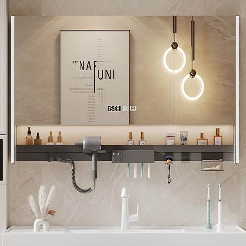 智能浴室镜柜吹风机牙刷消毒器置物架镜子触屏时间卫生间带灯镜柜