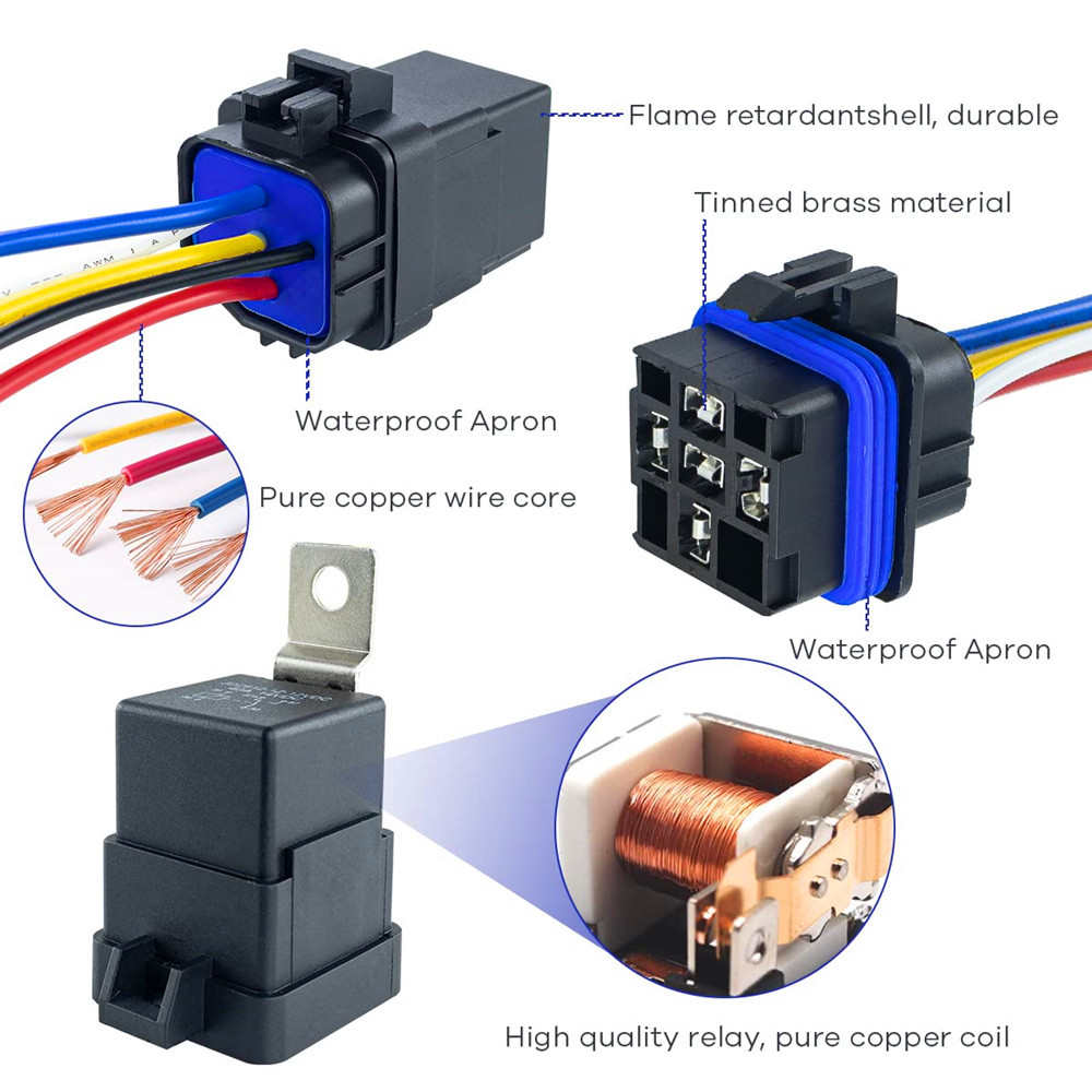 5 件装 12VDC 40/30A防水一体继电器带线束4线5线 汽车继电器
