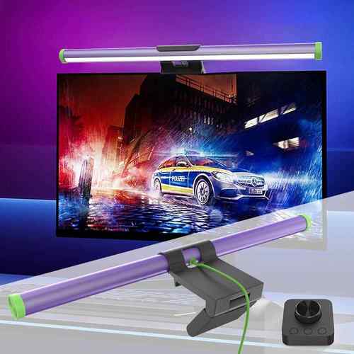 爆款紫色带旋钮遥控屏幕挂灯USB供电无眩光办公显示器补光台灯