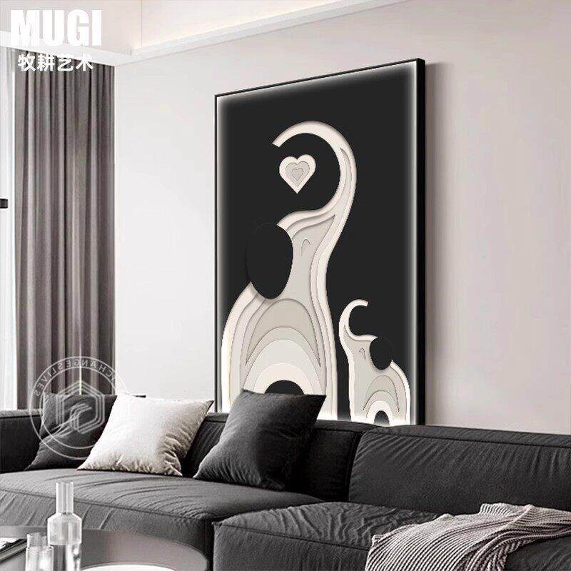 简约现代客厅装饰画 画黑白大象电视墙壁画 画高级感新款沙发背景