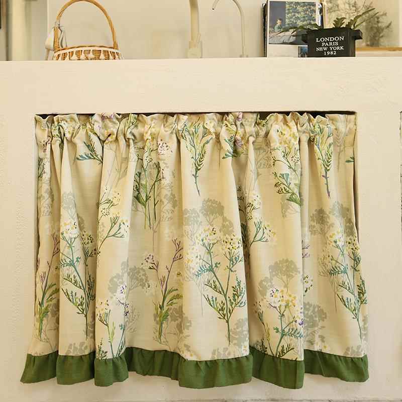 美式窗帘半帘乡野荷叶花卉遮光挂钩免打孔门帘韩式粘贴魔术贴定制