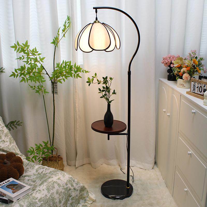 边几落地灯中古风卧室沙发茶几置物架法式复古客厅床头柜台灯一体