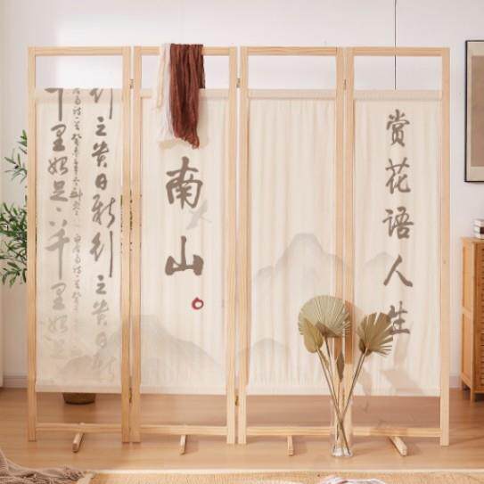 新中式叠风实木可折亚麻布屏艺关布艺屏风屏风隔断民宿茶室折屏客