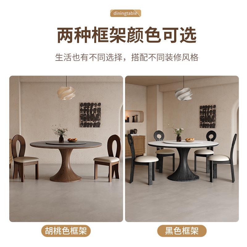 中古风小户Y17#蛮腰全木圆餐实椅组合带转盘家用胡桃色复古小型桌