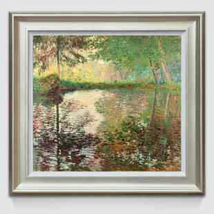 莫奈风景油 画餐厅双联版 美式 客厅背景墙饰装 欧式 高档郊春外色画
