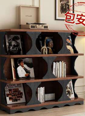 PST置落地实书柜架客厅展示柜物柜柜子书法式中古卧室木储物柜装