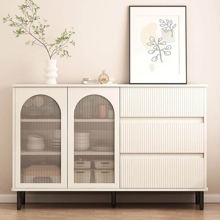 奶油风餐边柜靠墙一体简约储物柜家用客厅橱柜厨房简易多层茶水柜