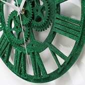 饰 创意金粉时钟客厅装 孔雀绿沙石齿轮钟欧式 复古做旧齿轮挂钟时尚