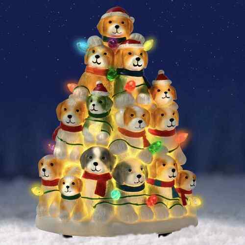 Puppies Hand Crafted Light Up Resin Christmas Tree发光狗狗灯