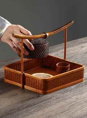 藤编托盘圆形手工提水果篮编织面包筐客厅装饰用收1wh67157纳带手