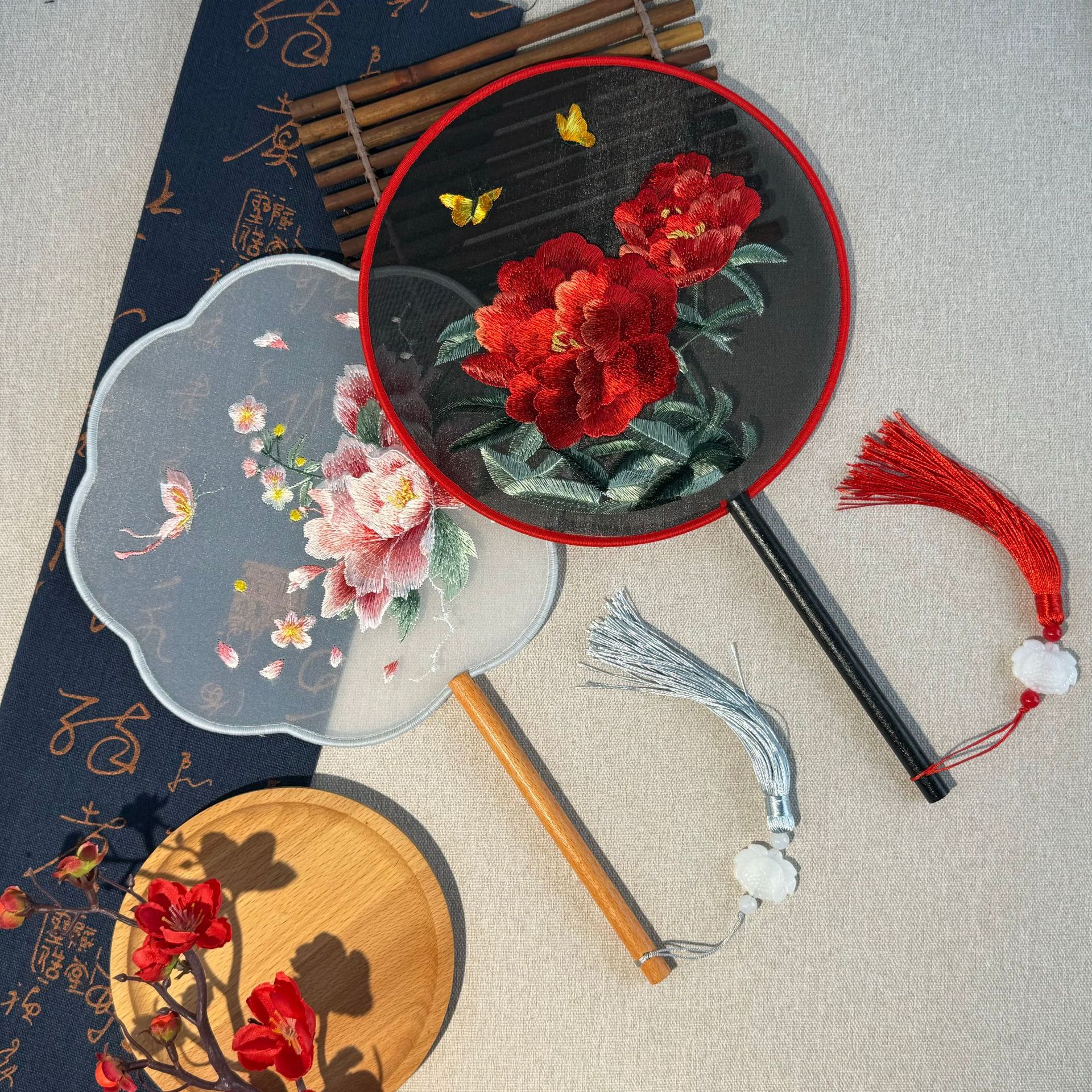 古风团扇古典舞蹈专用国风苏绣扇子旗袍古装汉服双面刺绣复古