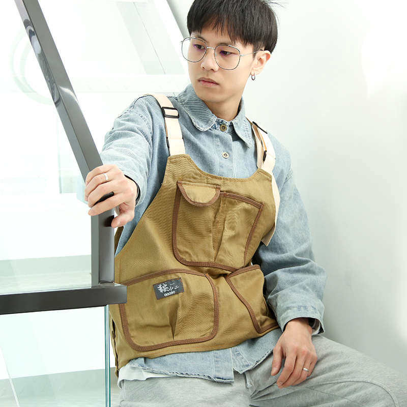 罩衣画画茶店咖啡美发logo牛仔围裙师奶服务员印厨房餐厅美甲工业