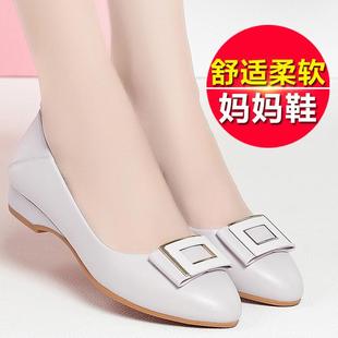 妈妈鞋单鞋真皮士软底累脚春秋休闲女鞋中年不中老年中跟女子