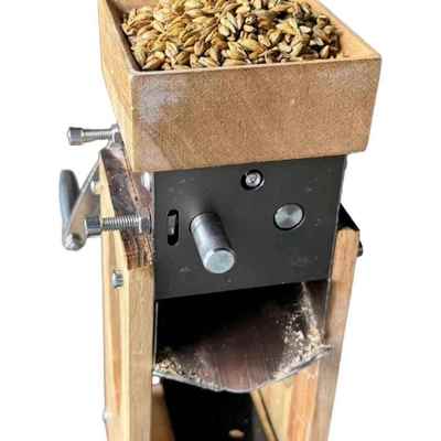 手动不锈钢对辊木质麦芽粉碎机 压扁破碎机 木质漏斗小型家用