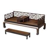 榆木罗汉床实木中式 沙发床酒店茶楼民宿仿古雕花古典简约禅意床榻