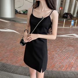 黑色吊带裙2024女夏季裙子小个子吊带连衣裙高级感短款显高