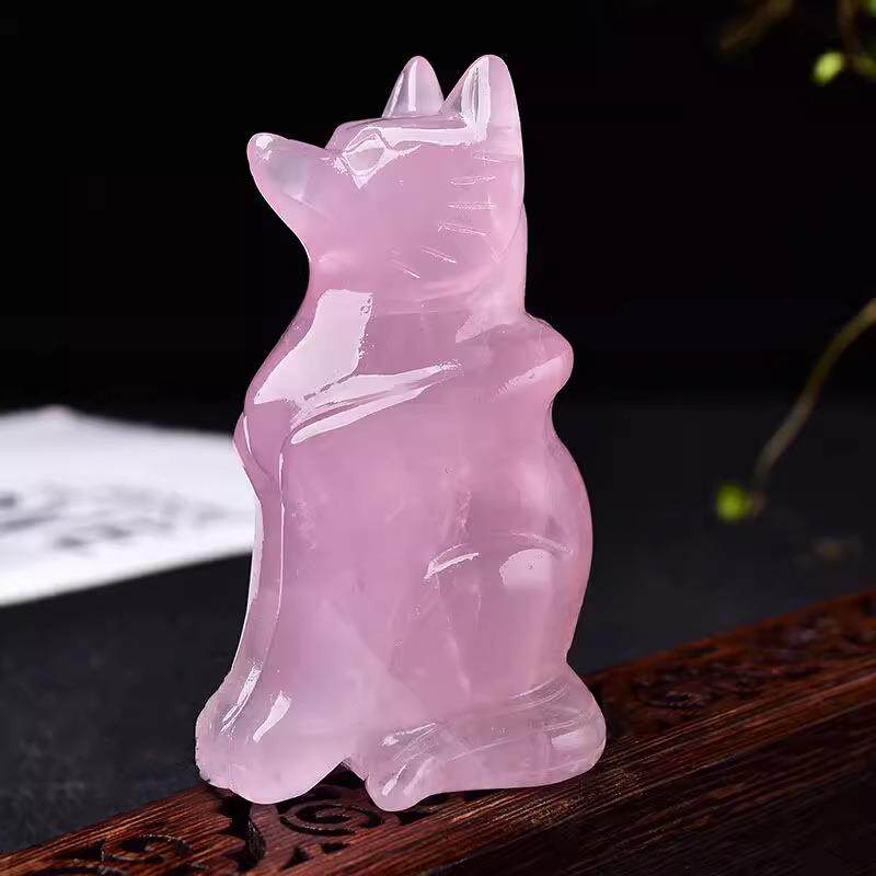 天然粉晶狐狸家居摆件粉水晶原石招桃花旺姻缘增旺女人魅力