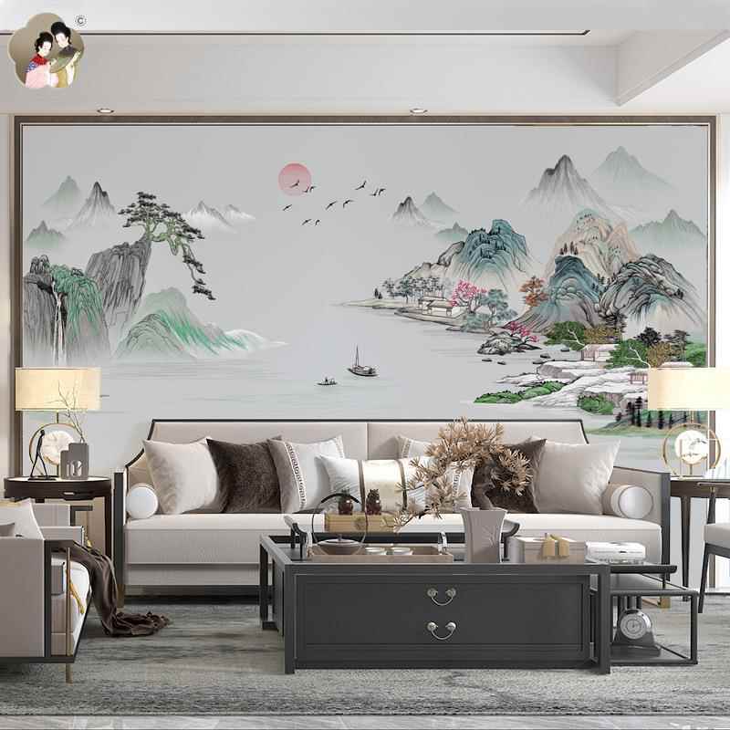山PAR墙ATEX新ZVF中式书房独发秀刺绣布客厅餐厅沙电视水家装壁布