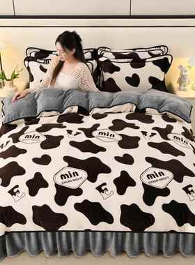 新款2024新款加厚珊牛奶绒上四件套双面毛绒速套热瑚绒法兰绒床被