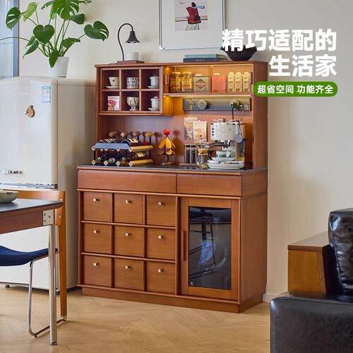 初心中古风实木餐边柜靠墙一体靠墙储物柜客厅家用收纳柜展示柜