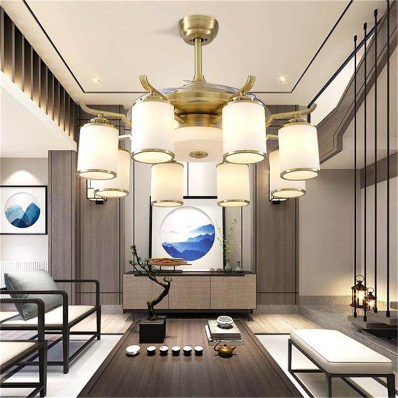 新中式全铜风扇吊灯客厅家用现代简约隐形风扇灯具餐厅卧室吊扇灯