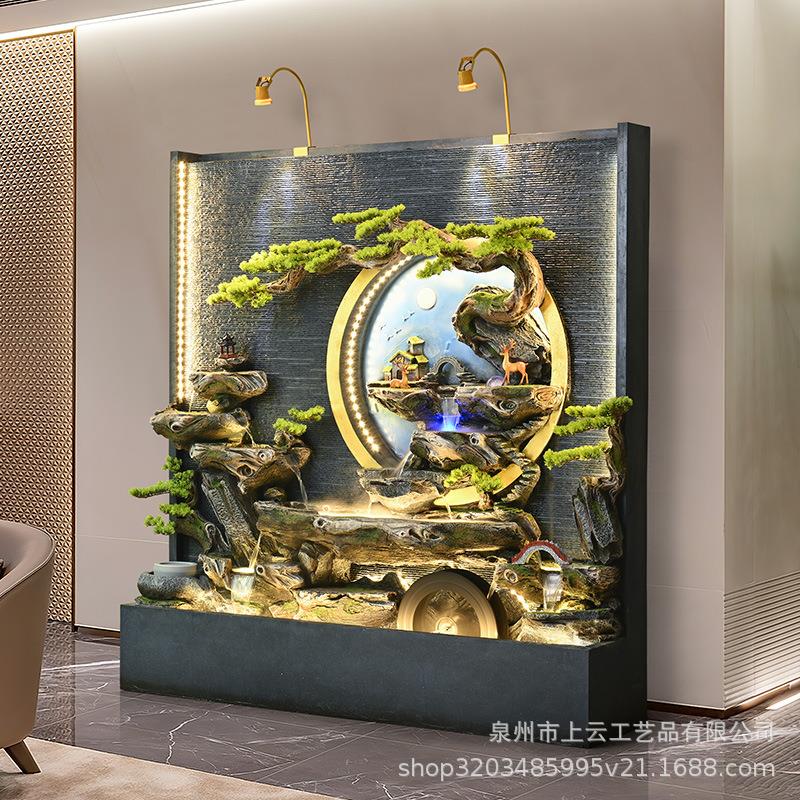 水墙幕假山流水室摆件循环水玄关办公别墅庭院泉鱼池AFH装饰品水