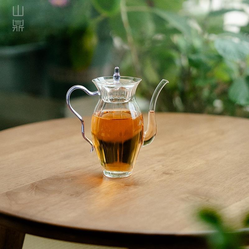 小清新中式水仙壶耐热高硼硅玻璃仿生壶家用手执壶绿茶花茶冷泡壶