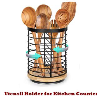 Utensil Holder Kitchen Counter Spatula Organizer Rotating