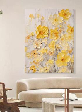 网红春意盎然抽肌挂理餐手绘画客厅厅装饰画象奶油风黄色花卉玄关