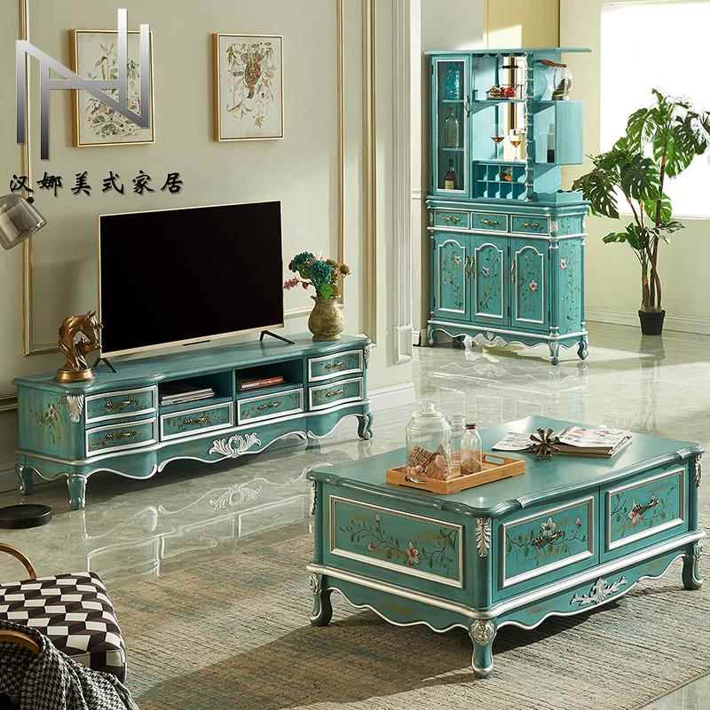 美式全实木覆古小户型电视柜茶几双面隔断柜餐柜玄关批量促销