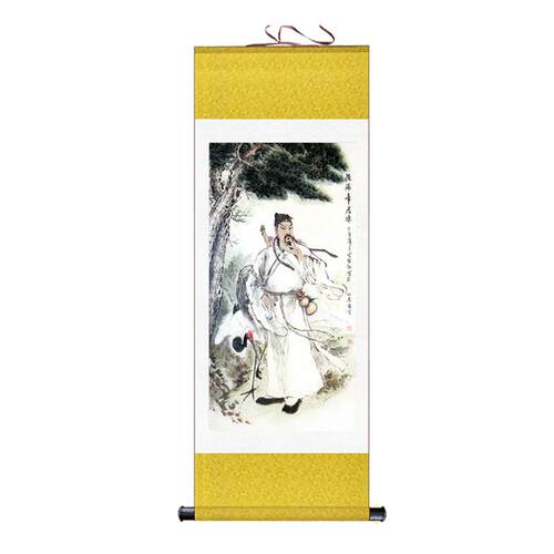 吕洞宾画像纯阳祖师挂画吕祖全真派八仙过海丝绸卷轴画客厅装饰画