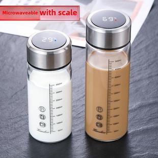 500毫升玻璃杯，量杯刻度显示温度计测量耐高温微波加热牛奶杯