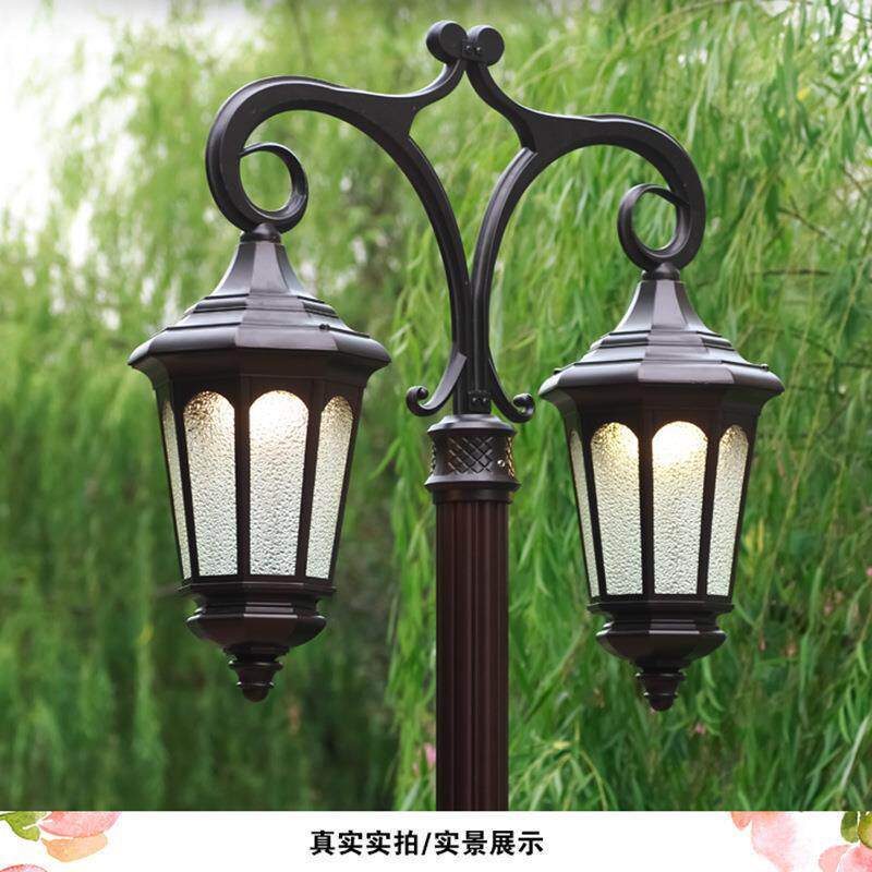 户外欧式仿古LED双头景观灯花园别墅小区庭院灯道室外路照明路灯