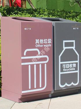 商场滑轨分类垃圾桶方形不锈钢连体果皮箱立式直投口室内垃圾箱