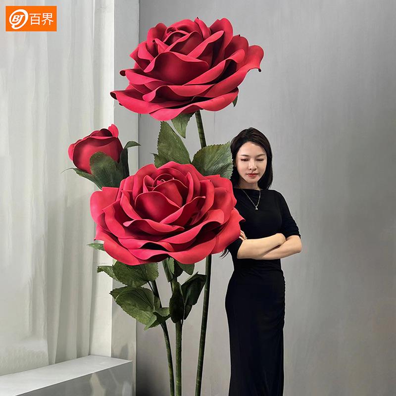 百界巨型玫瑰花束大型纸艺花婚礼商场道具 情人节仿真花美陈装饰