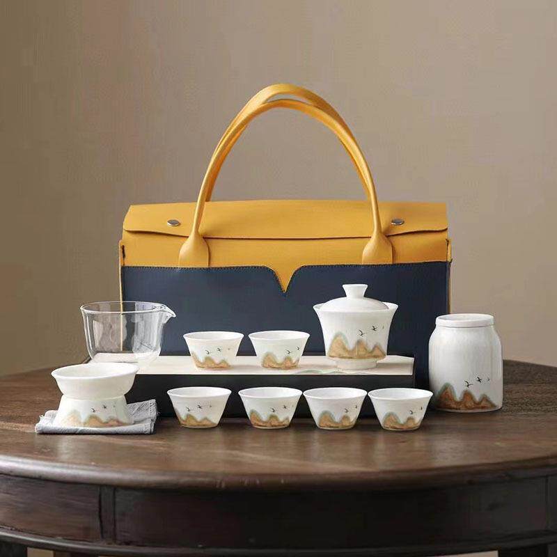 远山便携式旅行茶具陶瓷快客茶具套装收纳包户外露营功夫泡茶壶送