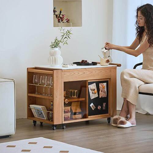 现代简约可移动茶几樱桃木实木茶水柜阳台可伸缩茶桌边几沙发角几