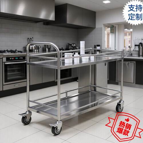 双层仪器小推车学校加厚二层04不锈钢静音工作台手推车实验室