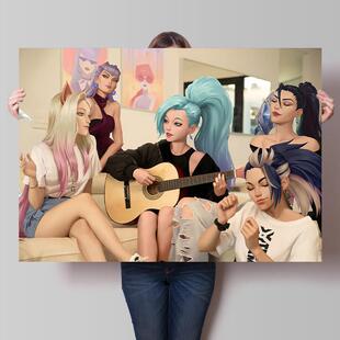 KDA女团lol海报萨勒芬妮英雄联盟阿狸墙贴纸动漫宿舍卧室墙纸装饰