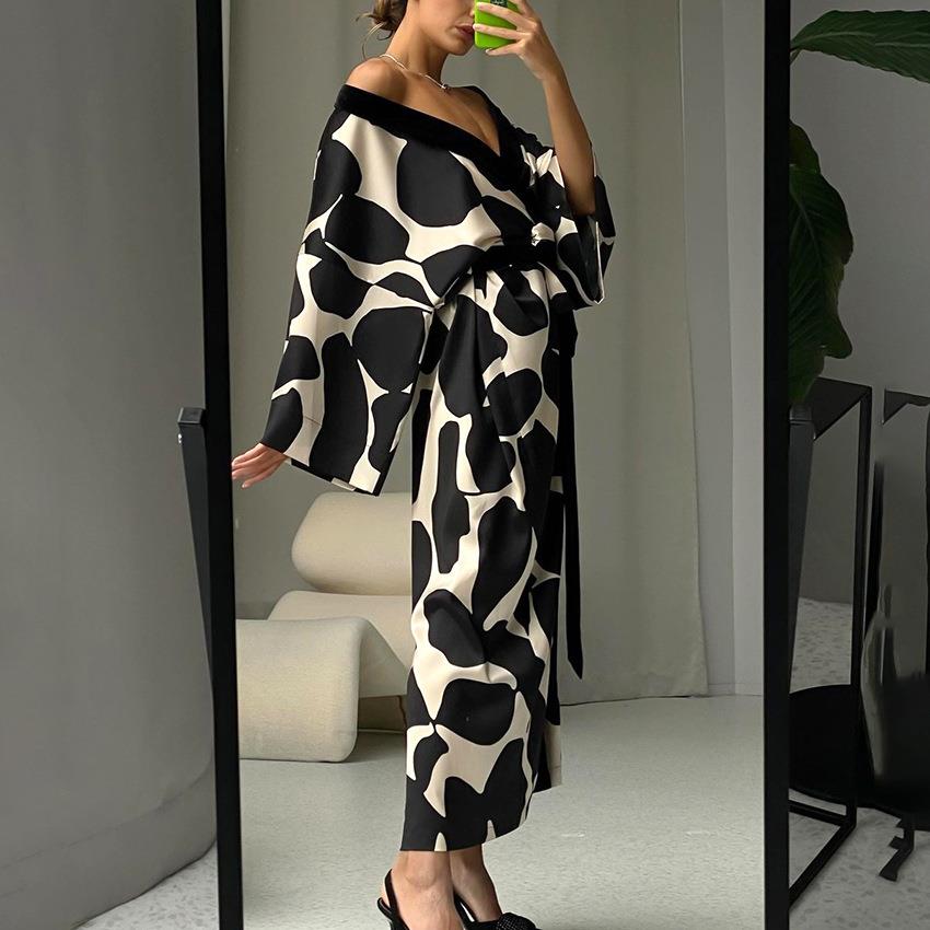 women for clothes home robe long loose woven black