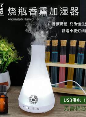 创意实验室烧瓶香熏机迷你夜灯加湿器 小型桌面usb超声波空气