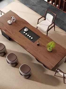 2025盘新高端实木款xyx87667茶桌椅组合现代办公室家烧水壶茶嵌用